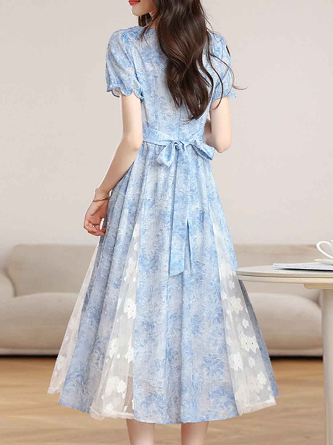Penny Elegant Square Neck Jacquard Waisted Dress - OWNCI Penny Elegant Square Neck Jacquard Waisted Dress - OWNCI