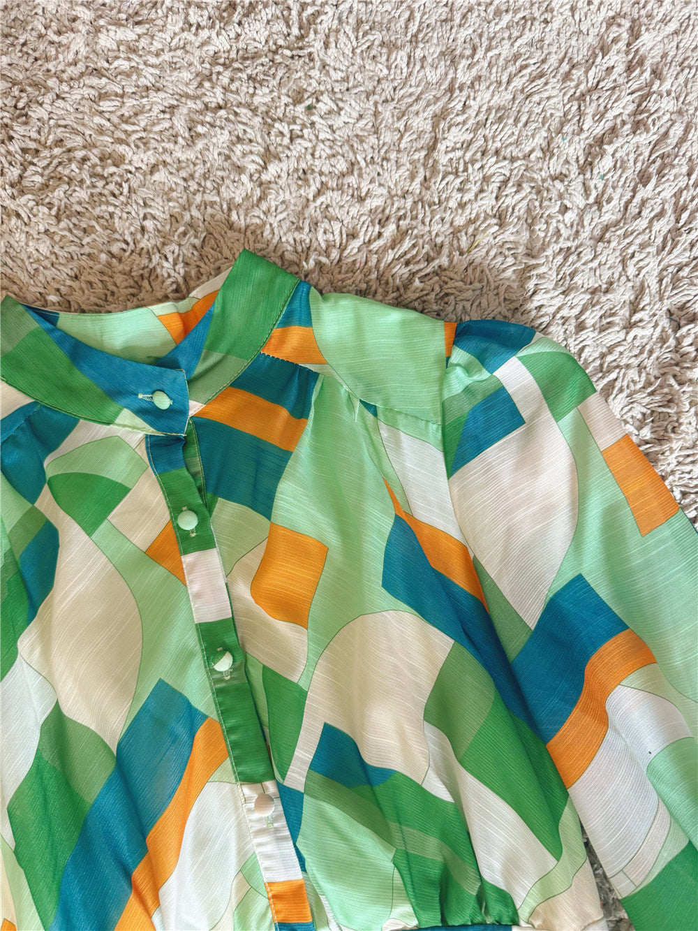 Green Color-Block Button Dress