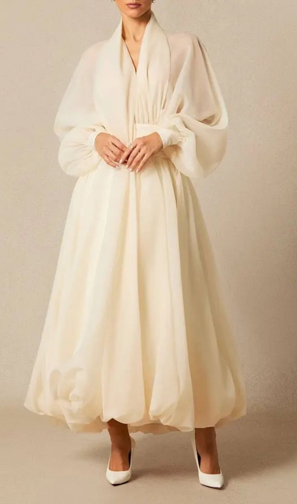 Lilly Deep V Neck Puff Sleeve Maxi Dress
