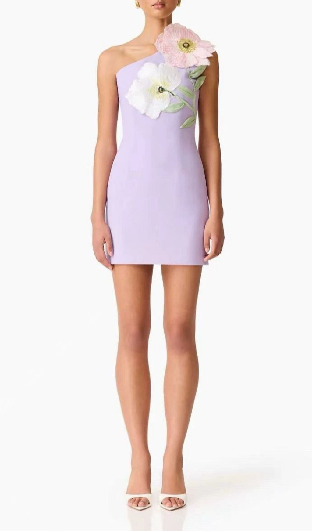Kemi One-Shoulder Embroidery Flower Mini Dress