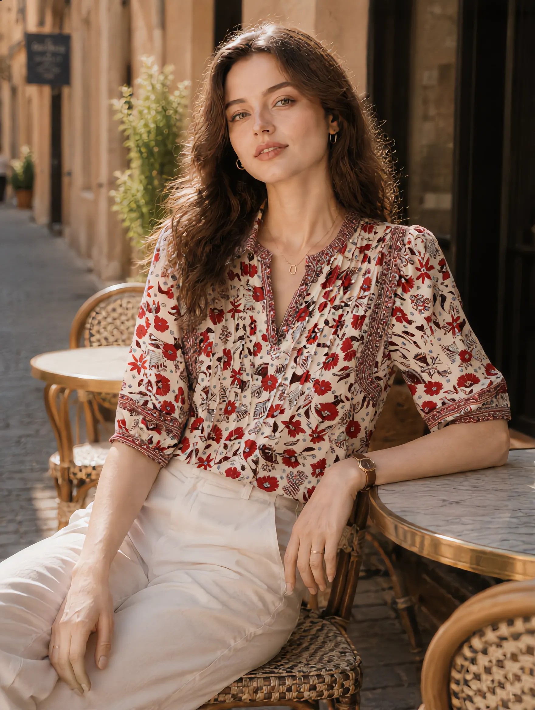 Lesley Classic Puff Sleeve Printed Top