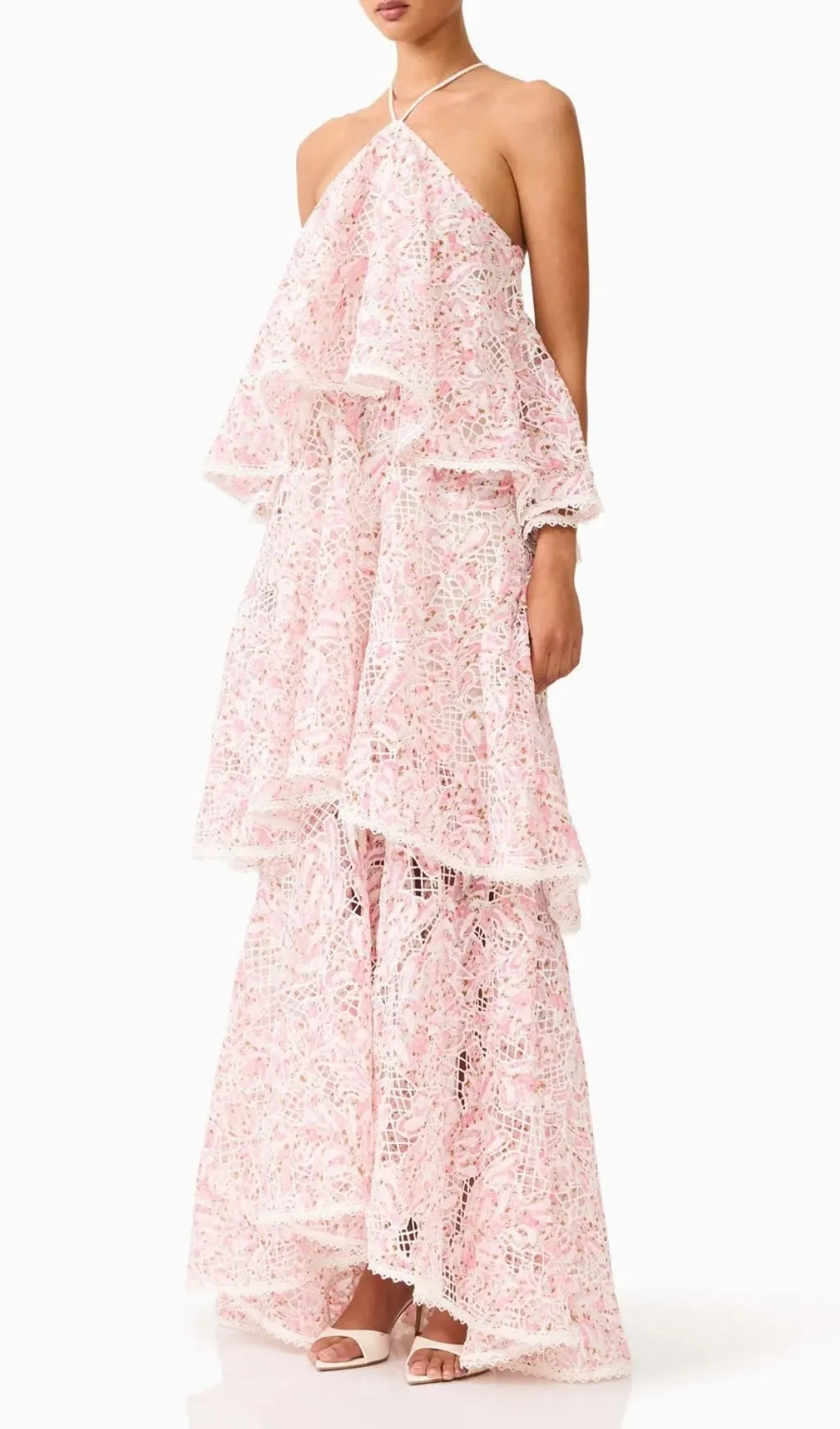Fashionslee Women Mabel Halter Embroidery Layered Maxi Dress