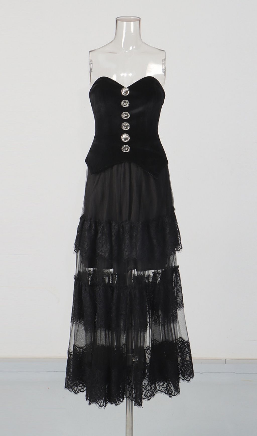 Fashionslee Women Mahah Black Strapless Lace Maxi Dress