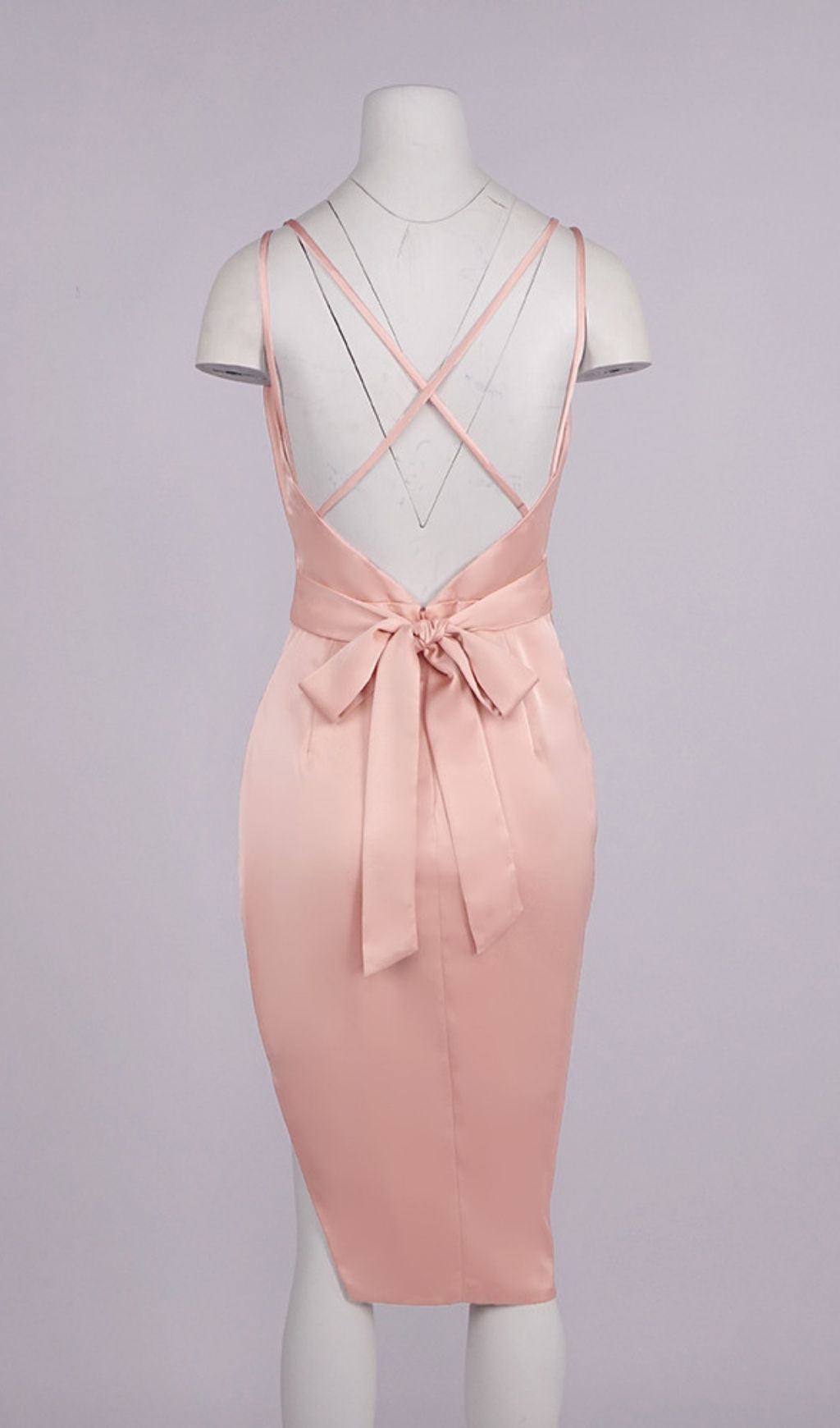 Lauretta Pink Satin Strap Midi Dress for Party - pink, satin midi dress by OWNCI