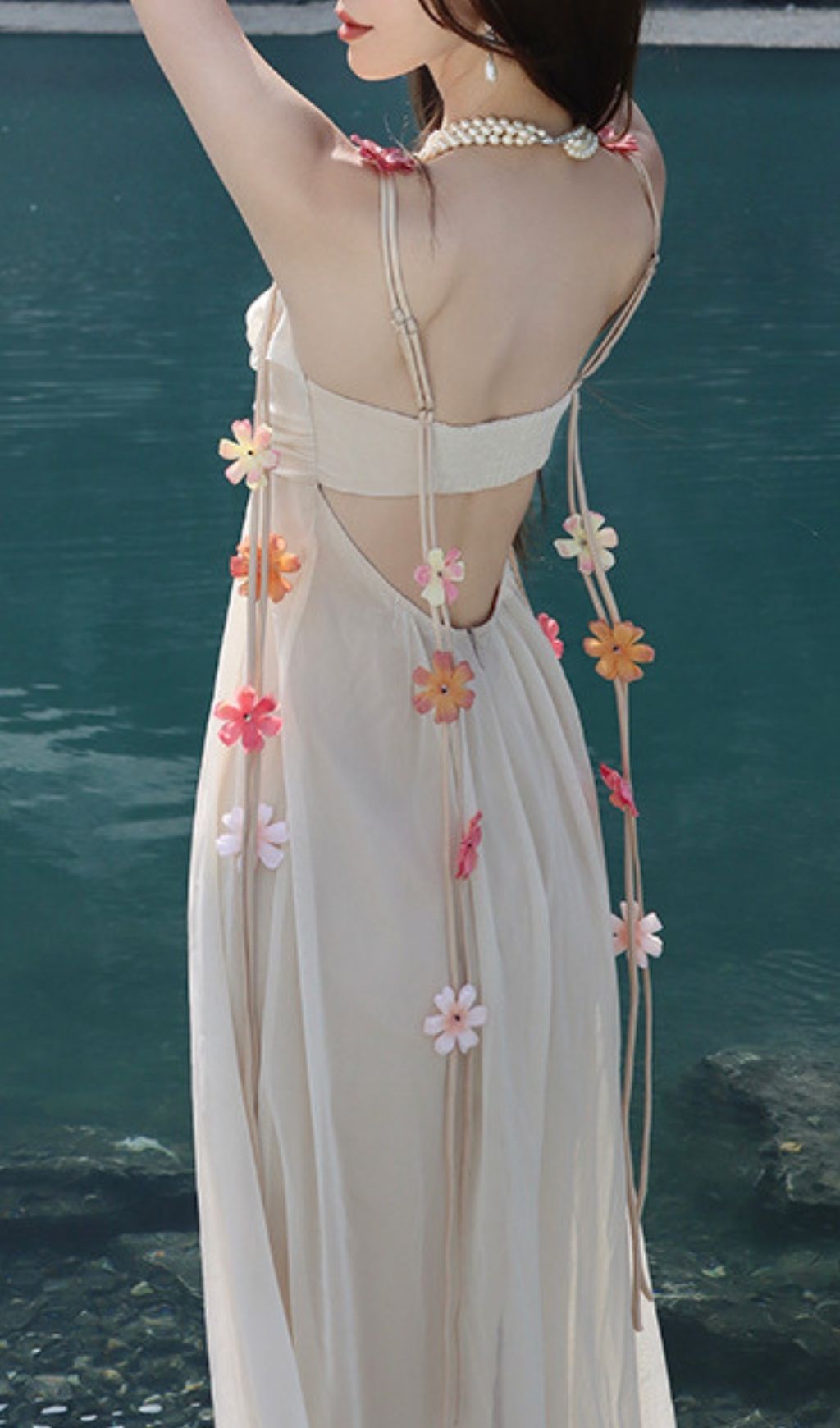 Farah Flower Maxi Dress In Ivory - OWNCI