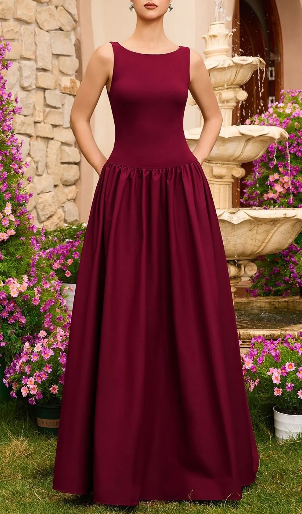 Fashionslee Women Madden Red Sleeveless Maxi Dress
