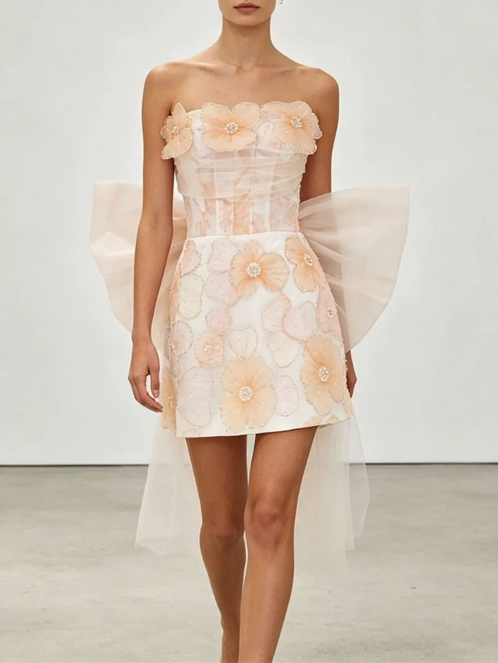 Maho Strapless Flower Bow Mini Dress - OWNCI Maho Strapless Flower Bow Mini Dress - OWNCI