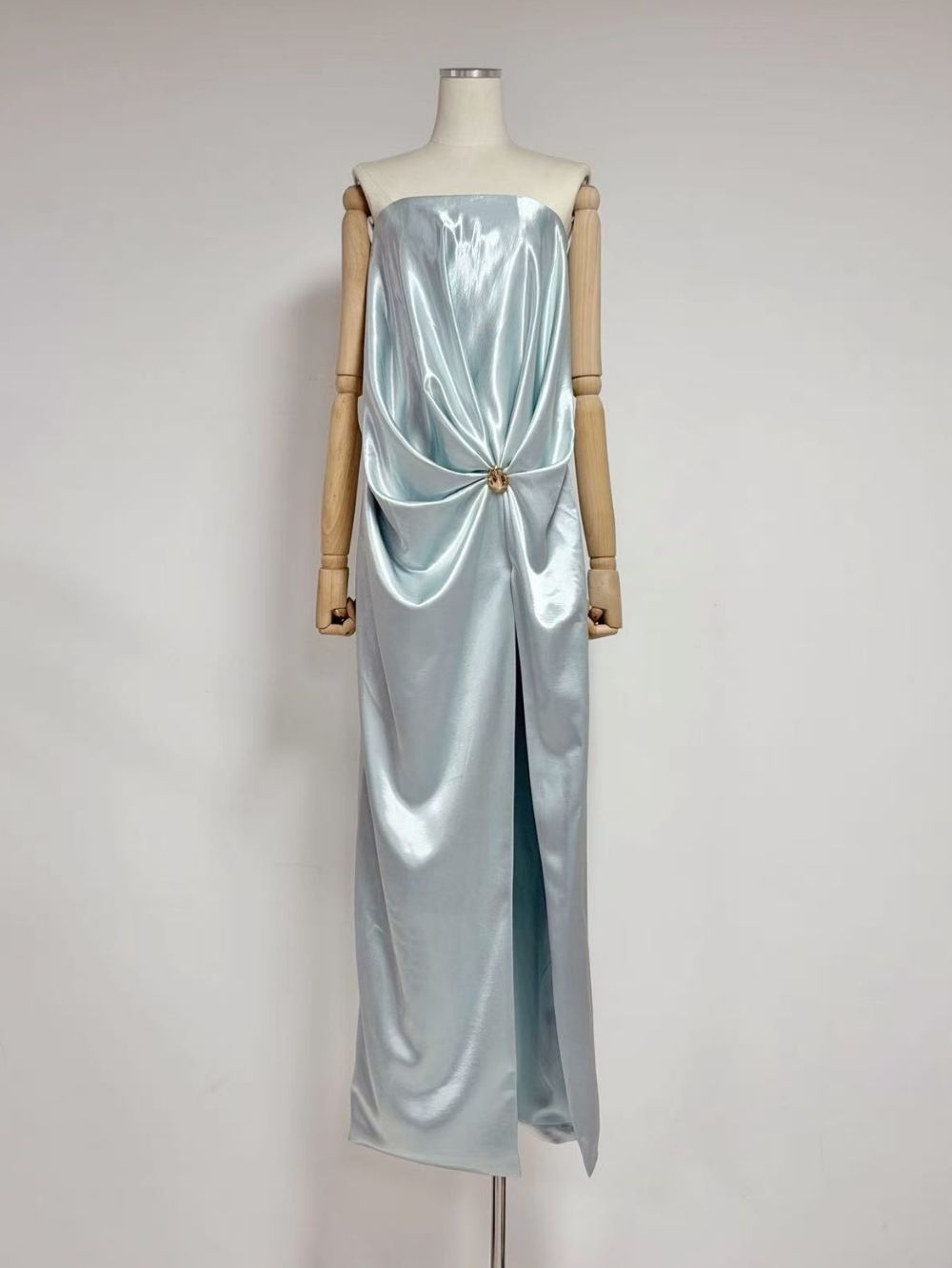 277b8cd2ba4b37e231fe0259b759b020 Macadrian Strapless Satin Ruched Maxi Dress