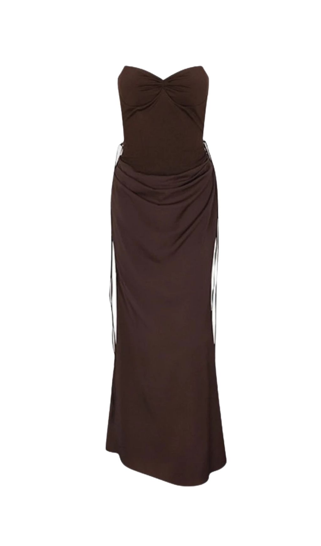 Beatrix Strapless Corset Satin Maxi Dress - Brown
