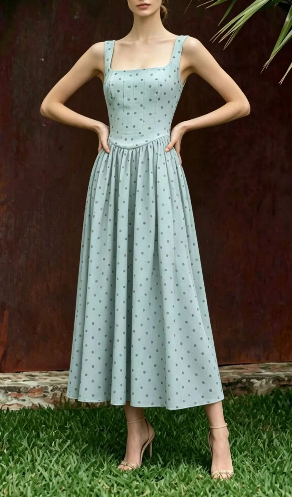 Fashionslee Women Madalena Green Dot Maxi Dress