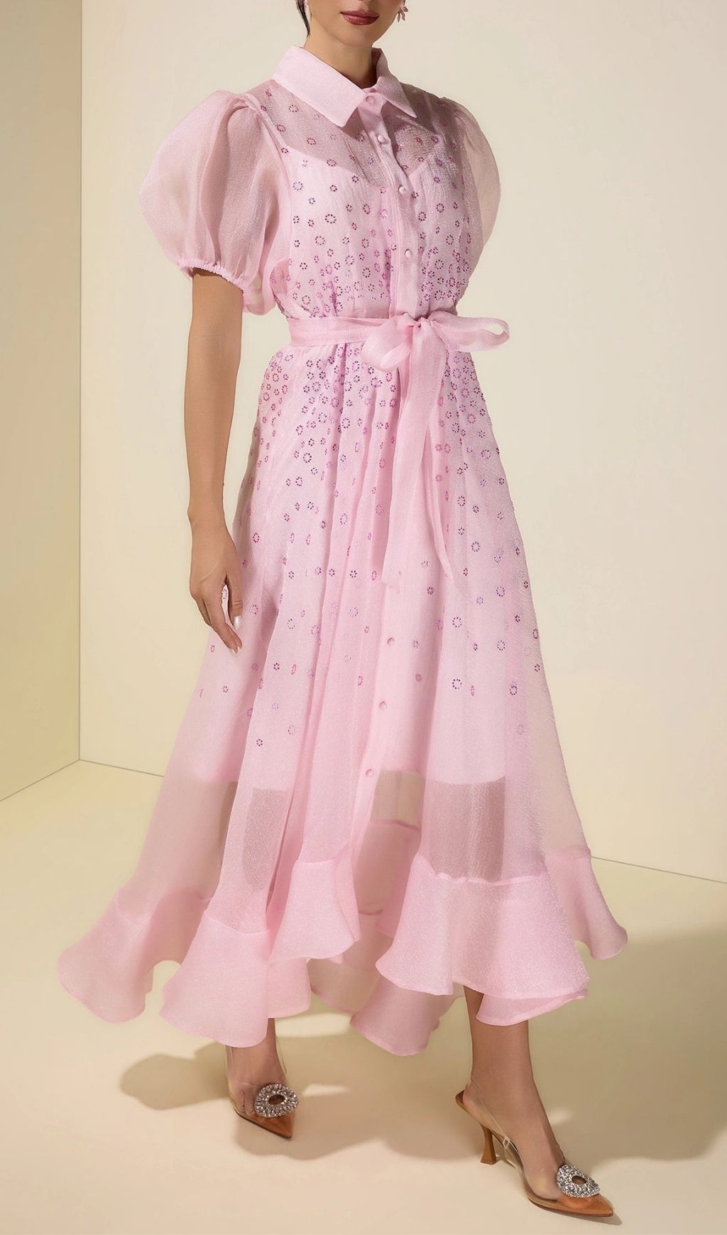 28293889862ddce2cfe2e292f426e7fd Sylvia Rhinestone Puff Sleeve Maxi Dress With Belt - Pink