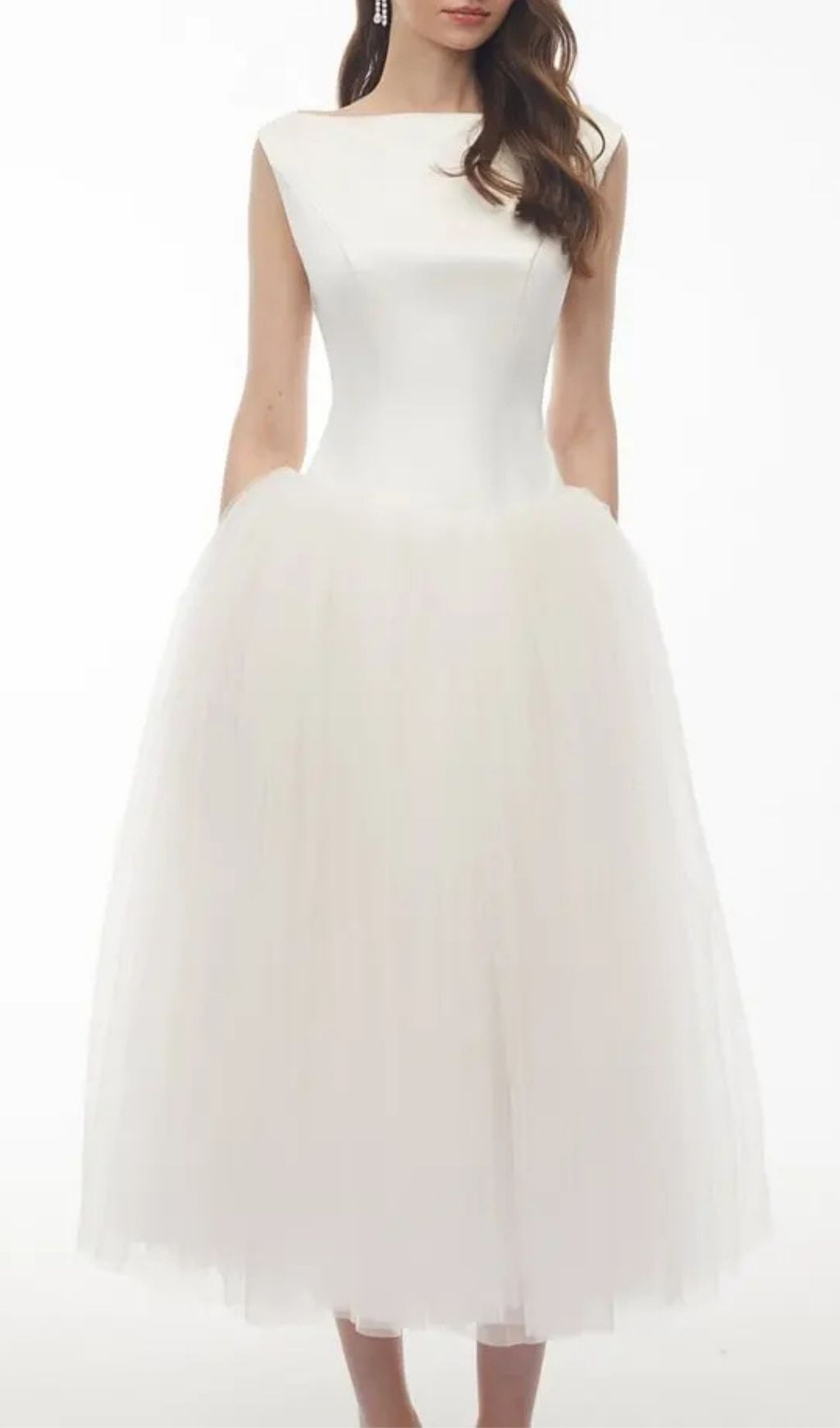 28484cbe9052b41000f73a24d068d26a Salma White Pleated Flared Midi Dress