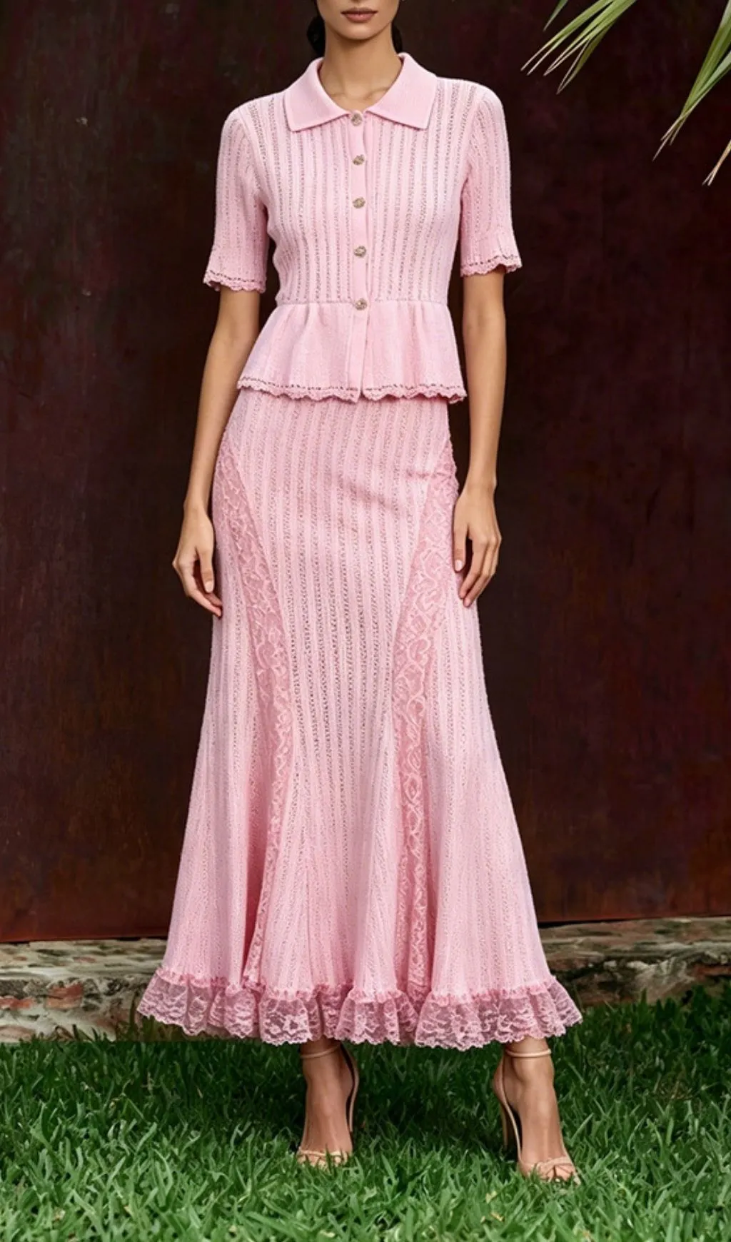 Fashionslee Women Mabli Knit Lace Trim Two-Piece Set