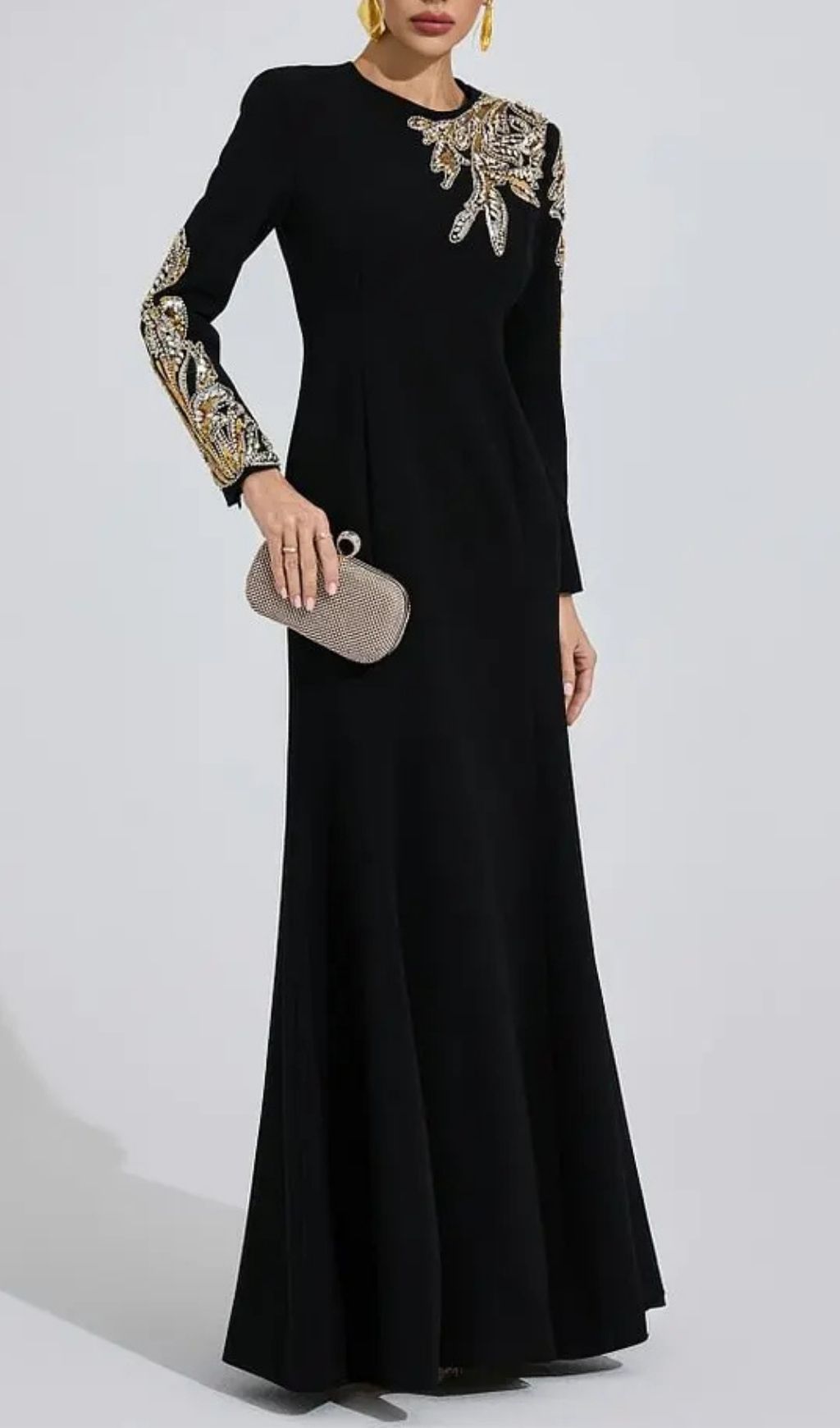 2882e6cc29c637e93f95533845d47544 Rebecca Black Rhinestone Embellished Long Sleeve Maxi Dress