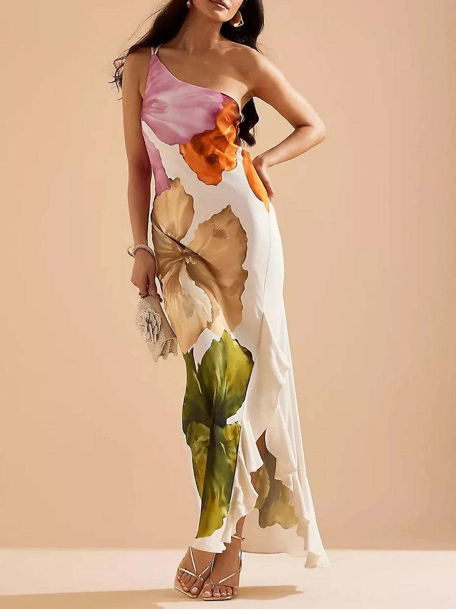 29a5e355474106f5c999f964706cb8b9 Elegant Exquisite Floral Print One-shoulder Maxi Dress