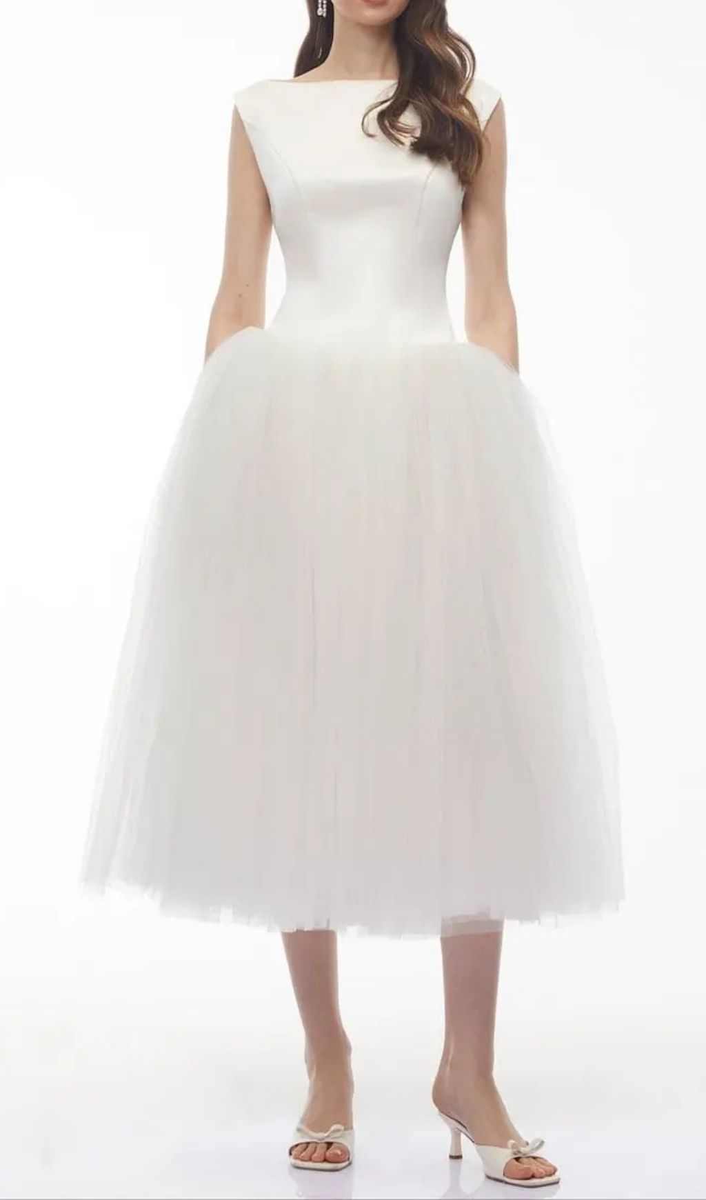 Salma White Pleated Flared Midi Dress