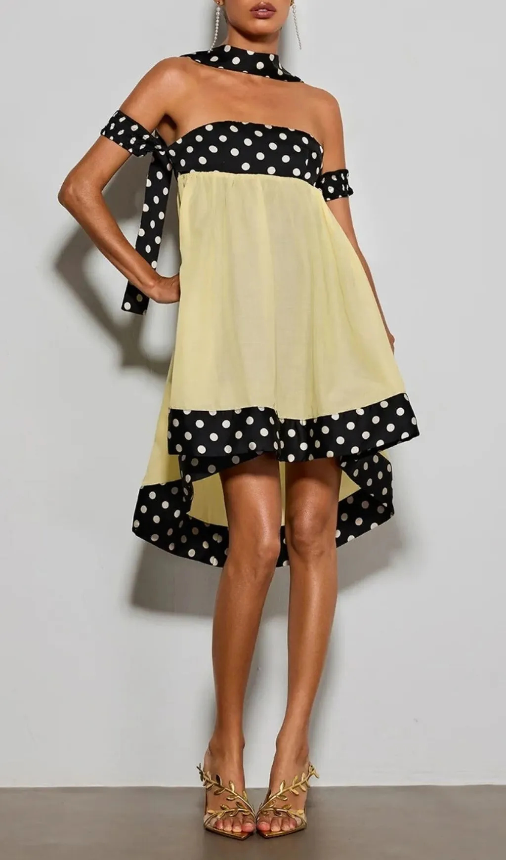 Fashionslee Women Velvandis Off Shoulder Dot Mini Dress