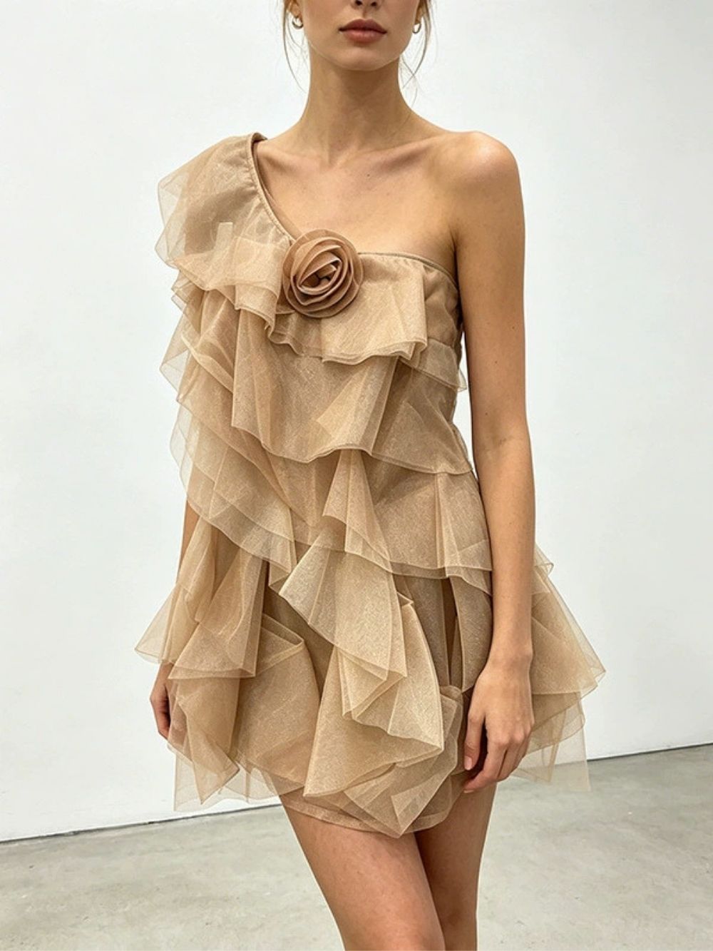 Madisyn One-Shoulder Flower Mini Dress - OWNCI