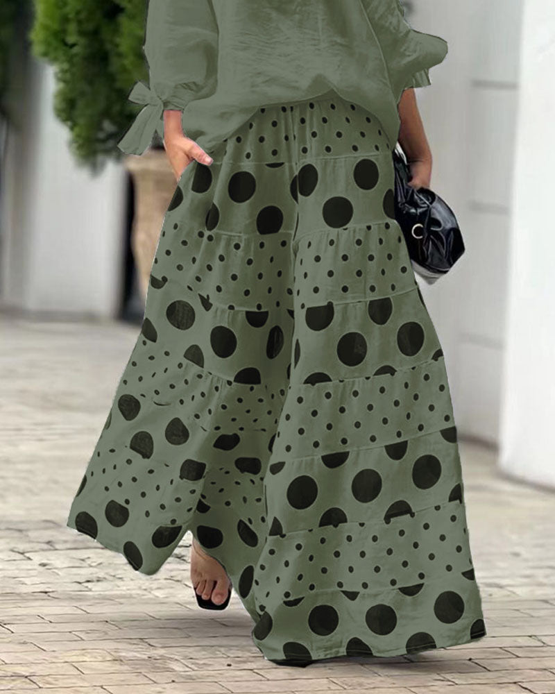 Casual Shoulder Top & Printed Pants Two-Piece Set - OWNCI Casual Shoulder Top & Printed Pants Two-Piece Set - OWNCI