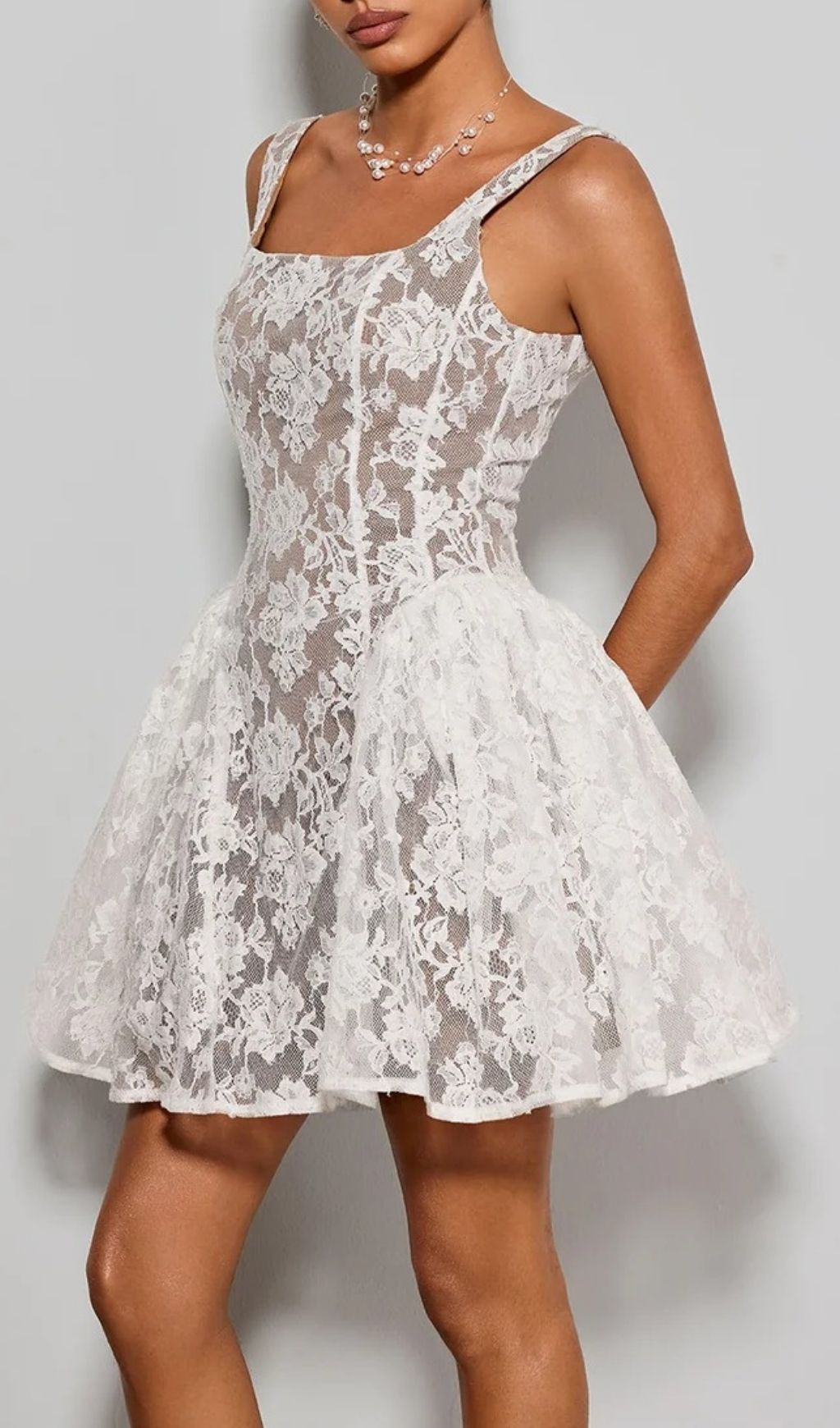 Fashionslee Women Brendorel Sleeveless Lace Floral Mini Dress