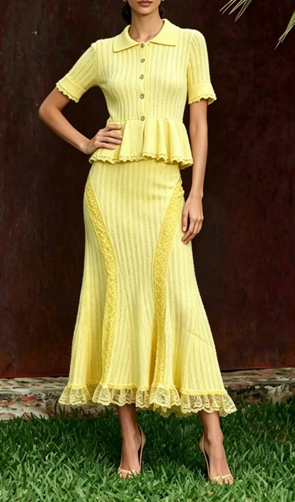 Fashionslee Women Mabli Knit Lace Trim Two-Piece Set