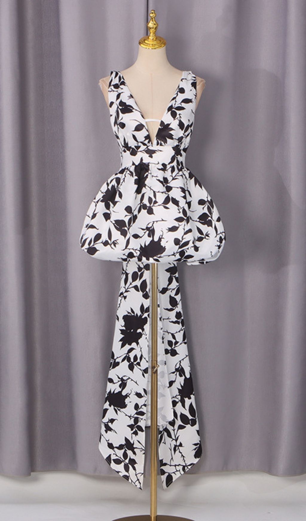 Evgeniya V Neck Printed Bubble Dress - OWNCI