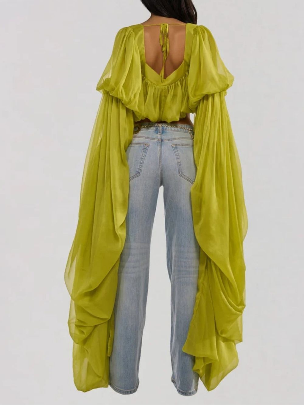 Jorvik Cape Sleeve Crop Top In Chartreuse - OWNCI