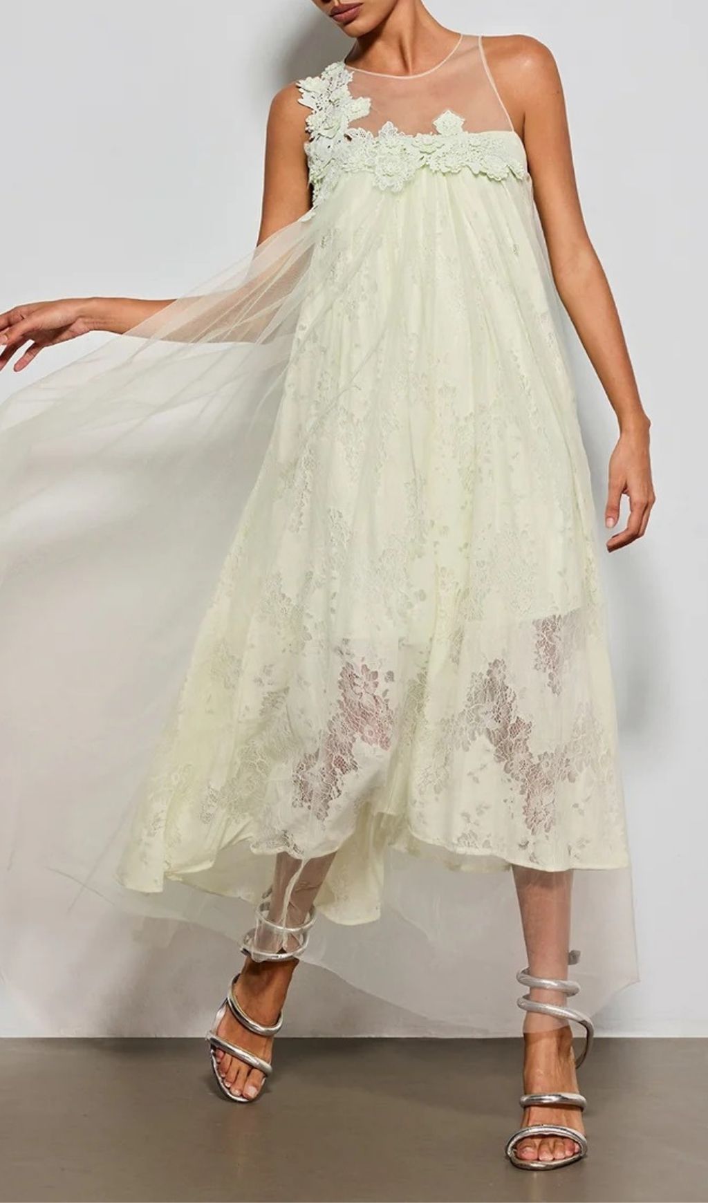 Fashionslee Women Esnavi White Sleeveless Flower Mesh Maxi Dress