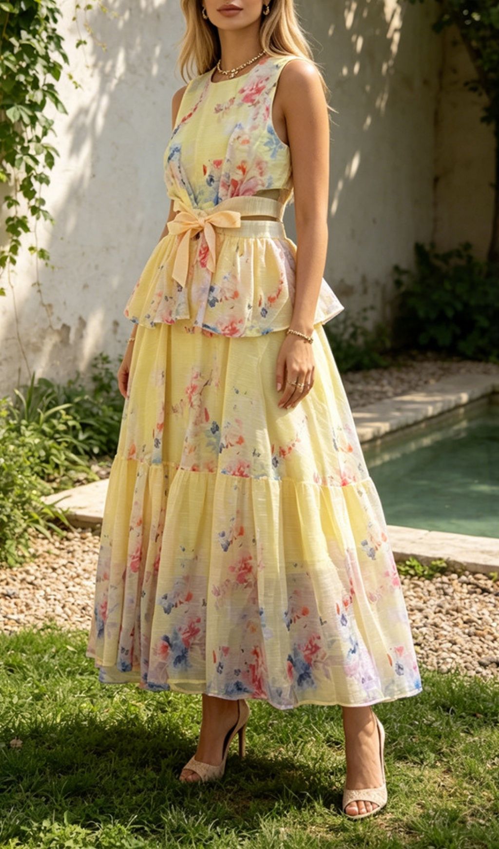 Fashionslee Women Maame Yellow Sleeveless Printed Maxi Dress
