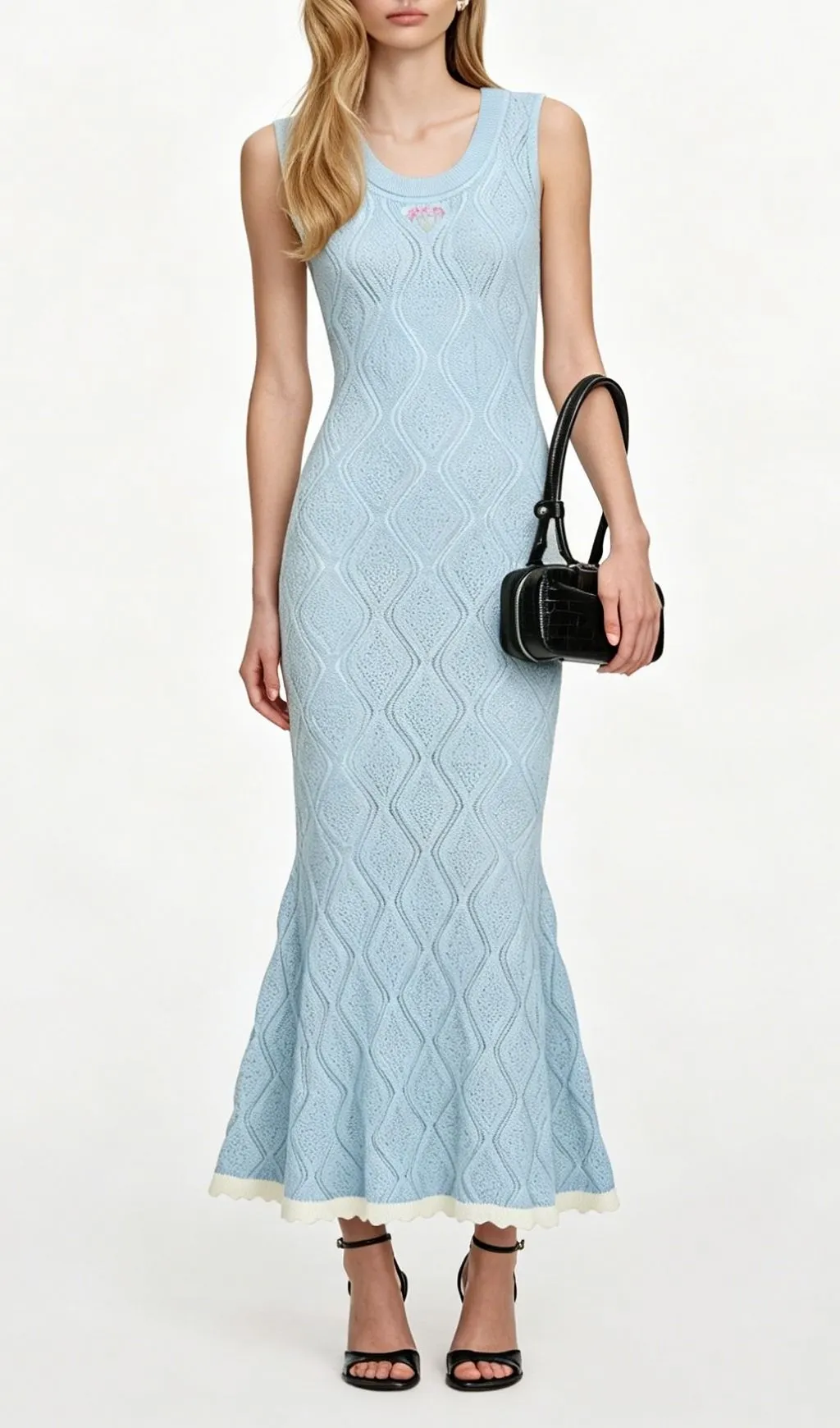 Fashionslee Women Madelynn Blue Sleeveless Knit Midi Dress