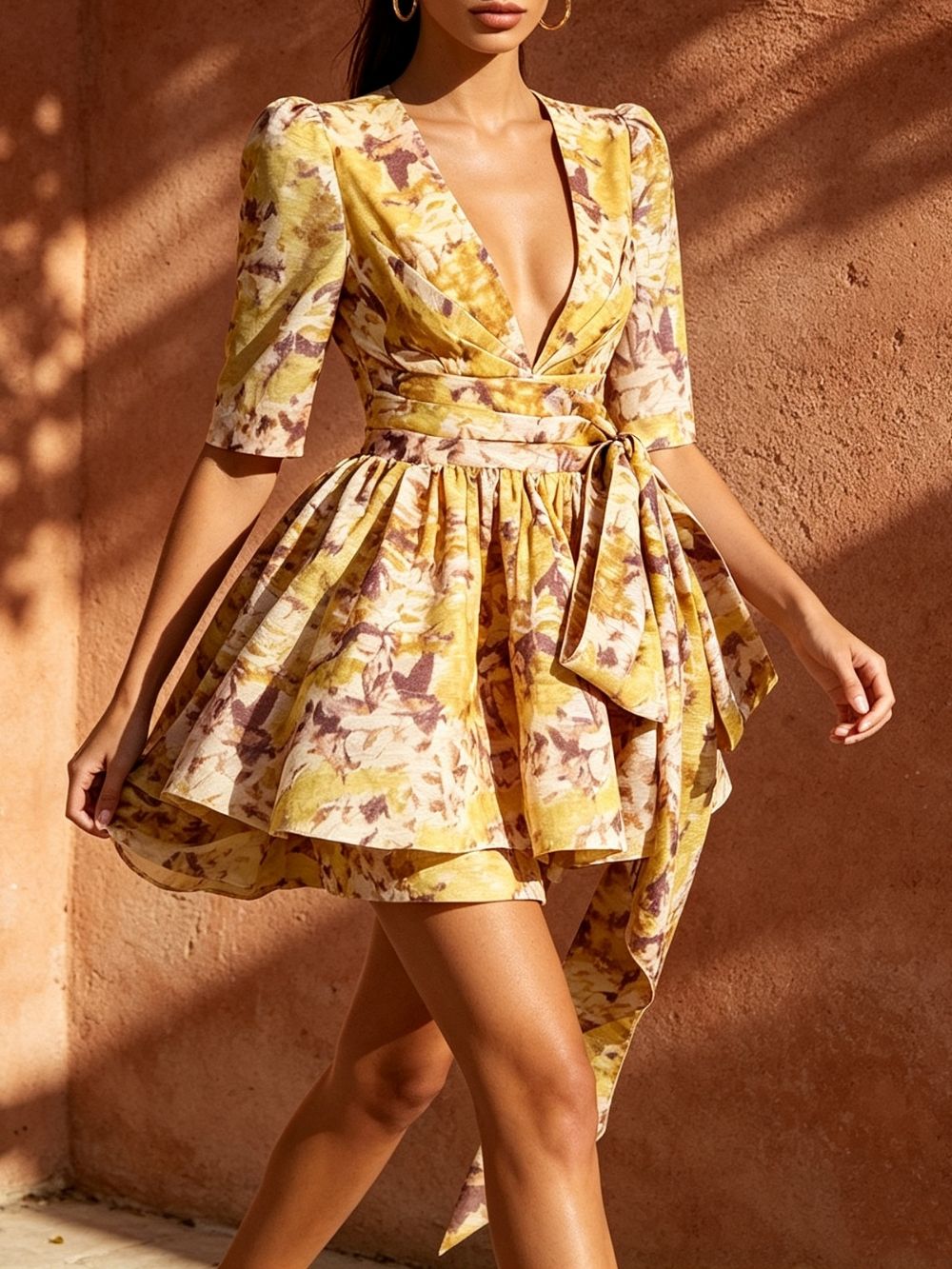 Makadisa V-Neck Printed Mini Dress - OWNCI