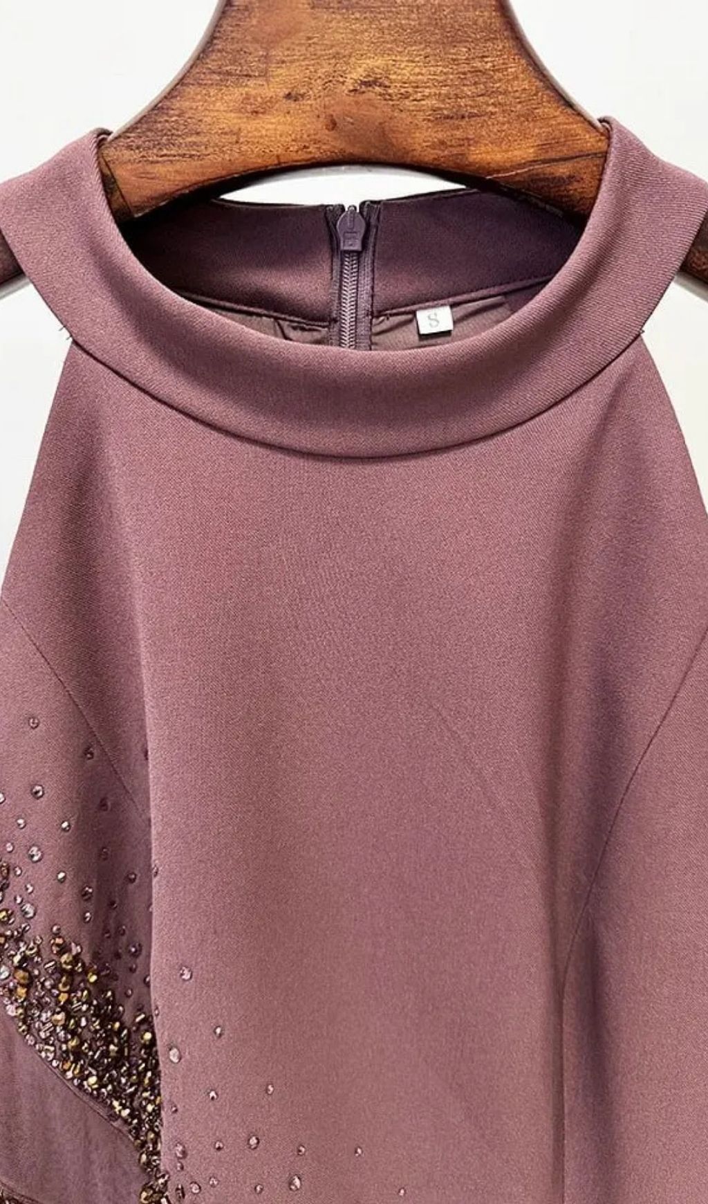 2c2871904bdf62a915aa632fcbd0c8e5 Vivien Brown Beading High Neck Maxi Dress