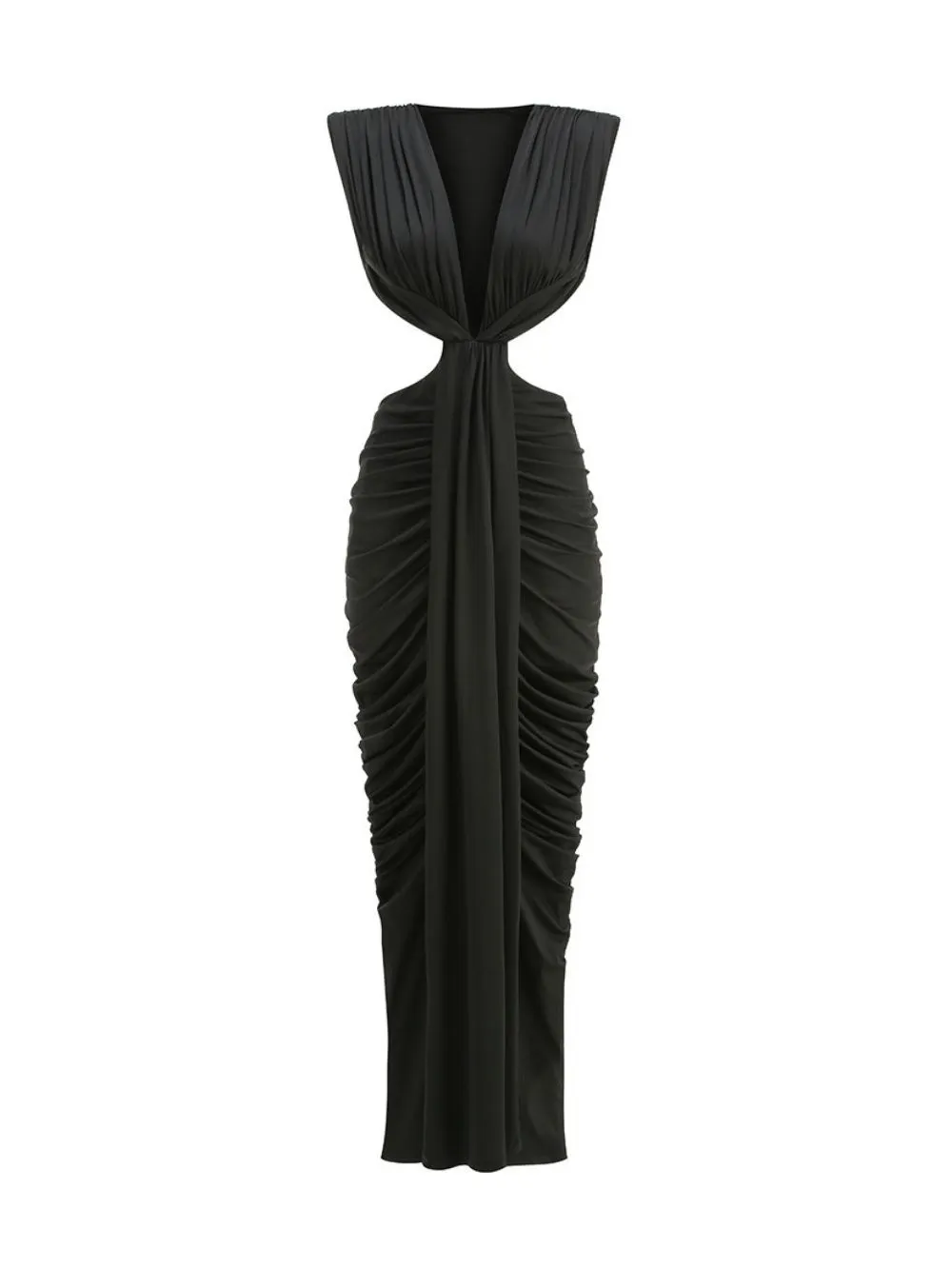 Mali Black Ruched Cutout Maxi Dress - OWNCI