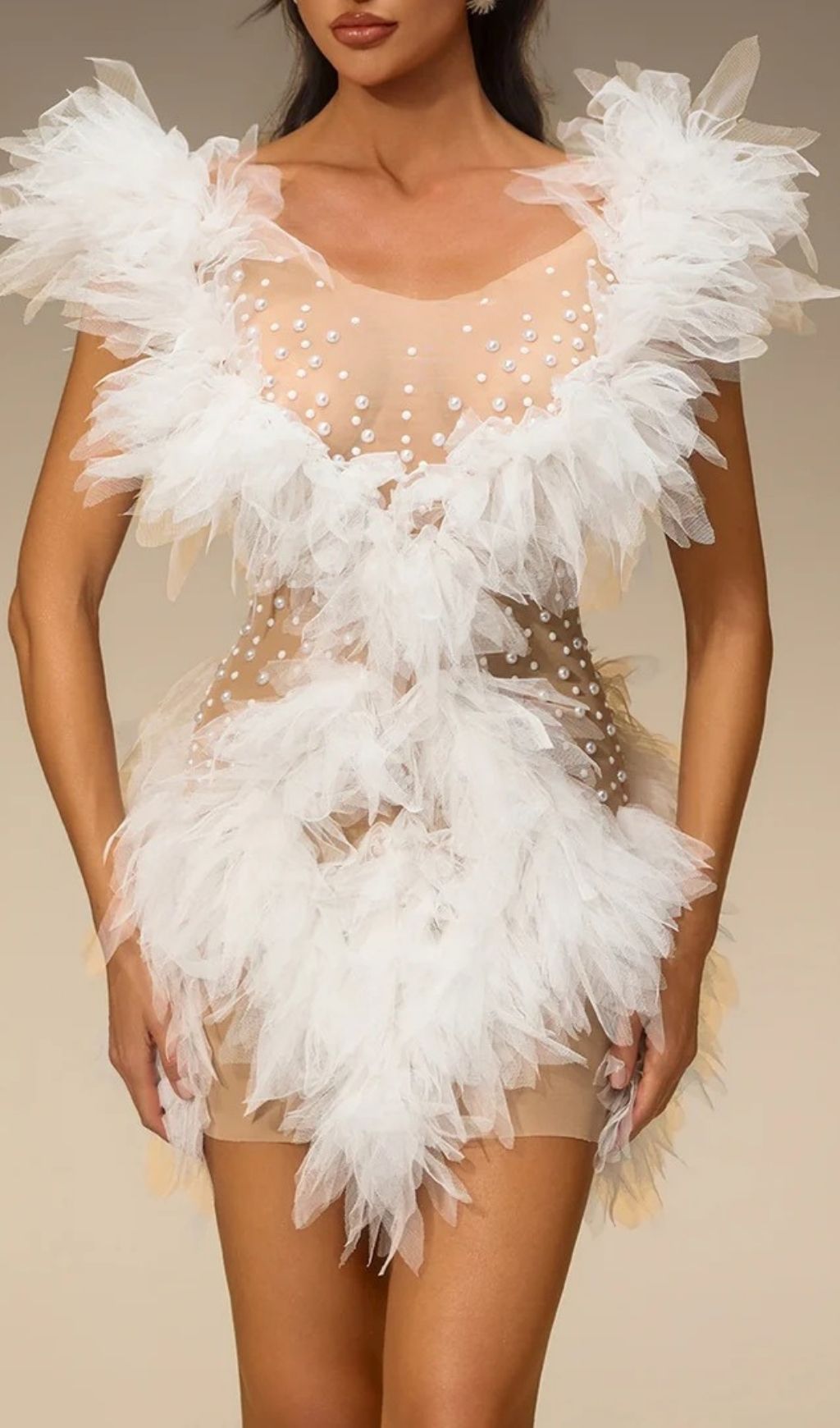 Fashionslee Women Cirevo Pearl Tulle Mini Dress