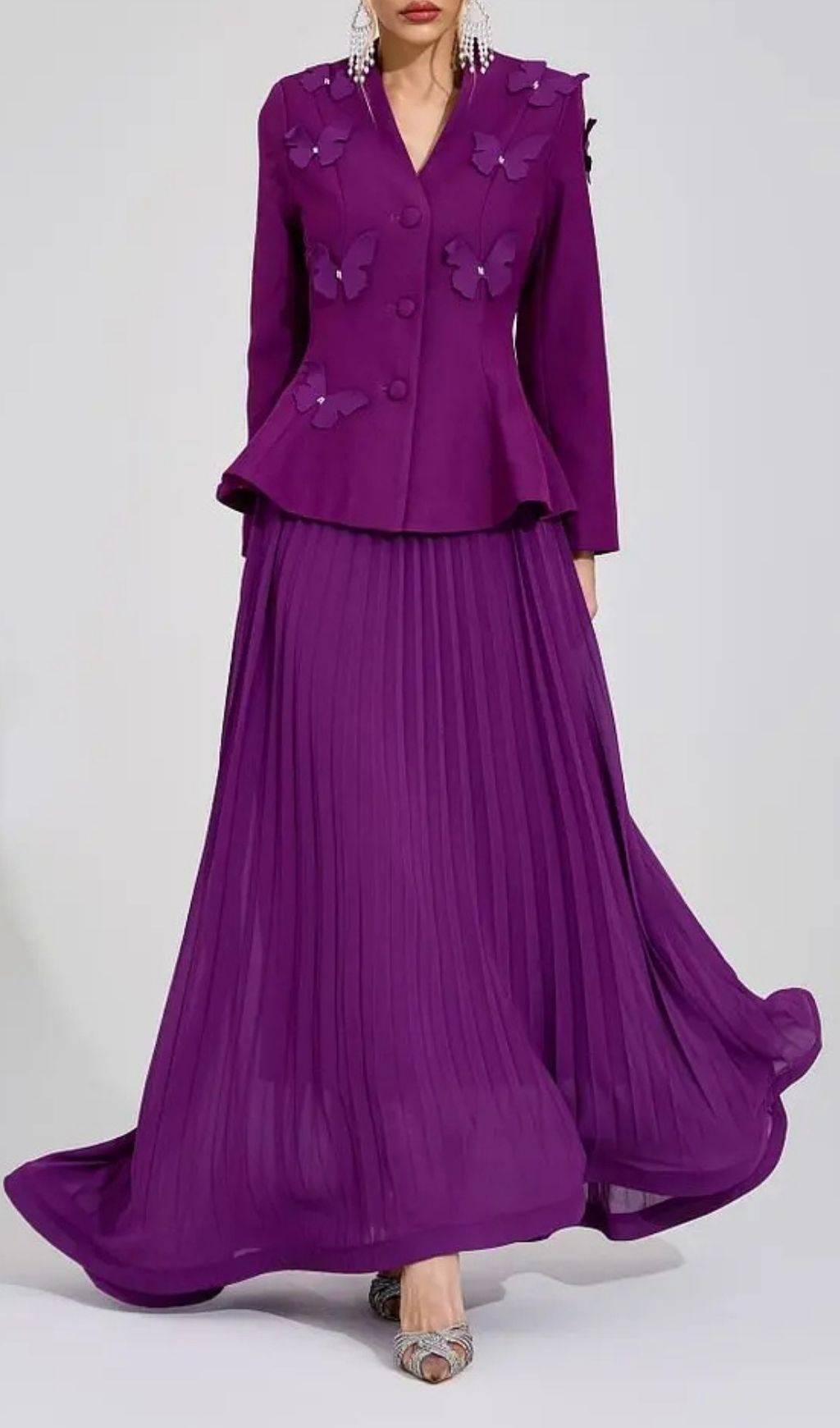 Sabrina Floral Embroidered Coat Maxi Skirt Set – Purple - OWNCI Sabrina Floral Embroidered Coat Maxi Skirt Set – Purple - OWNCI