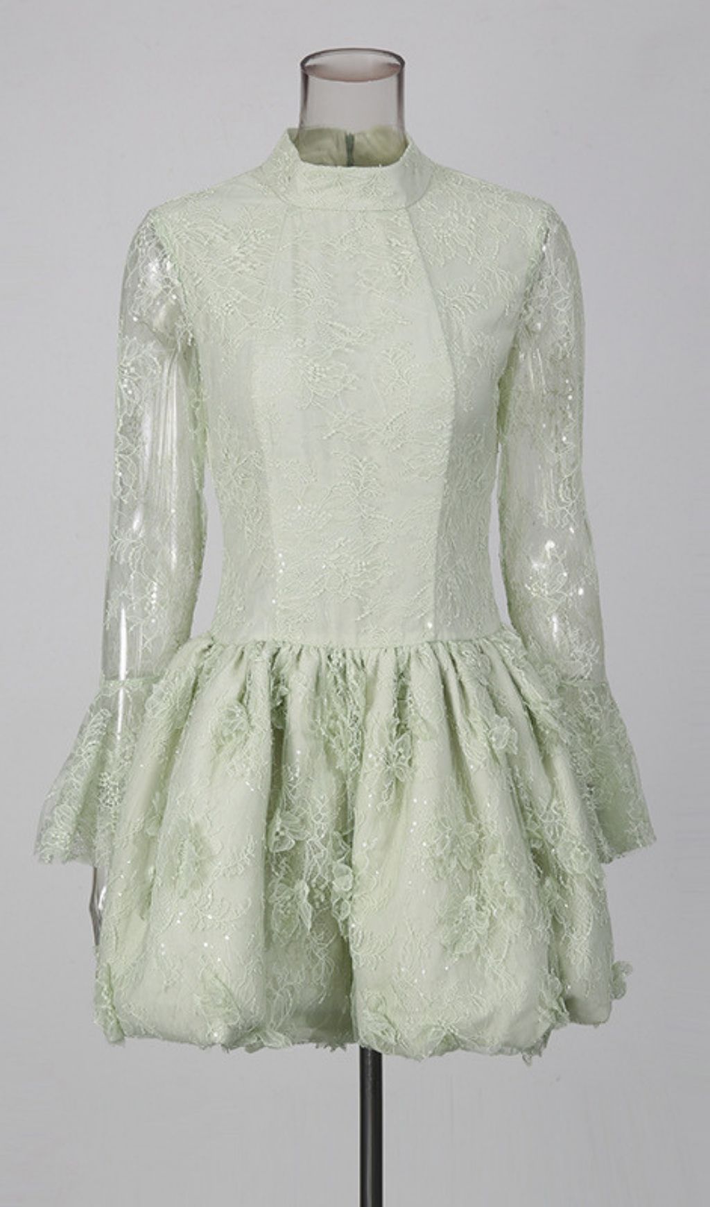 Fashionslee Women Maddi Green Lace Long Sleeve Mini Dress