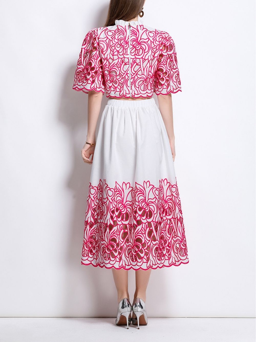 Mahira Rose Red Flower Embroidery Two-Piece Set - OWNCI