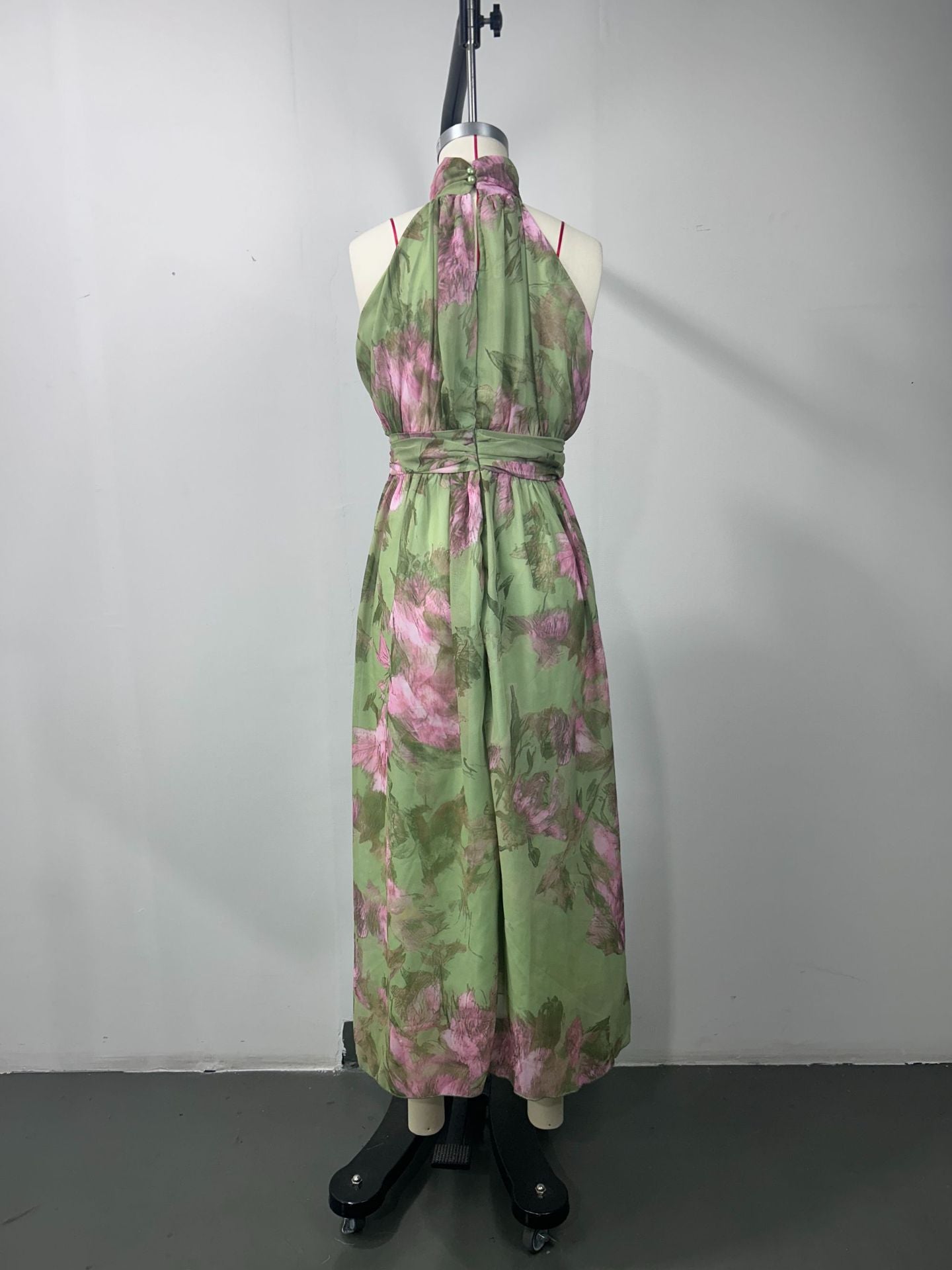 Polly Green Floral Chiffon Halter Maxi Dress - OWNCI