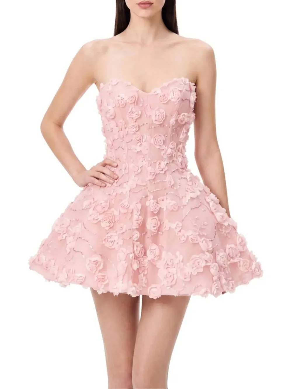 Ilvera Strapless Flower Sequin Mini Dress