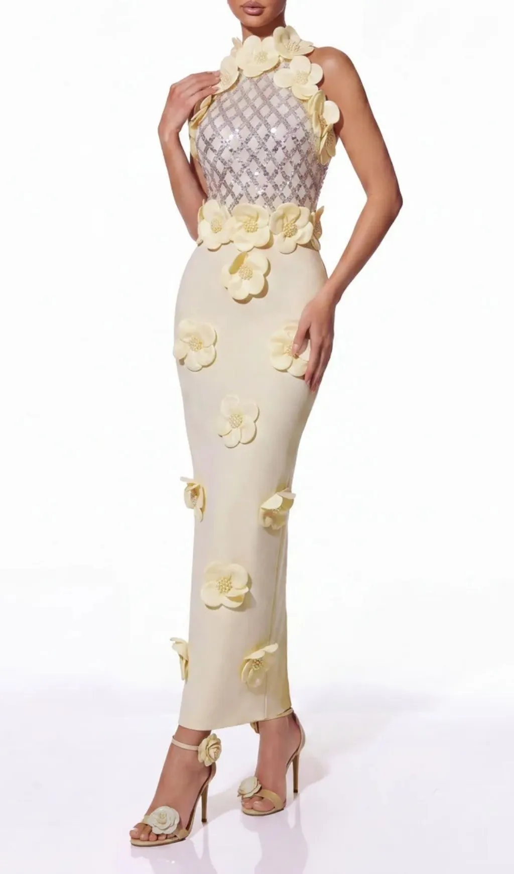 Fashionslee Women Galveran Flower Sequin Bandage Maxi Dress