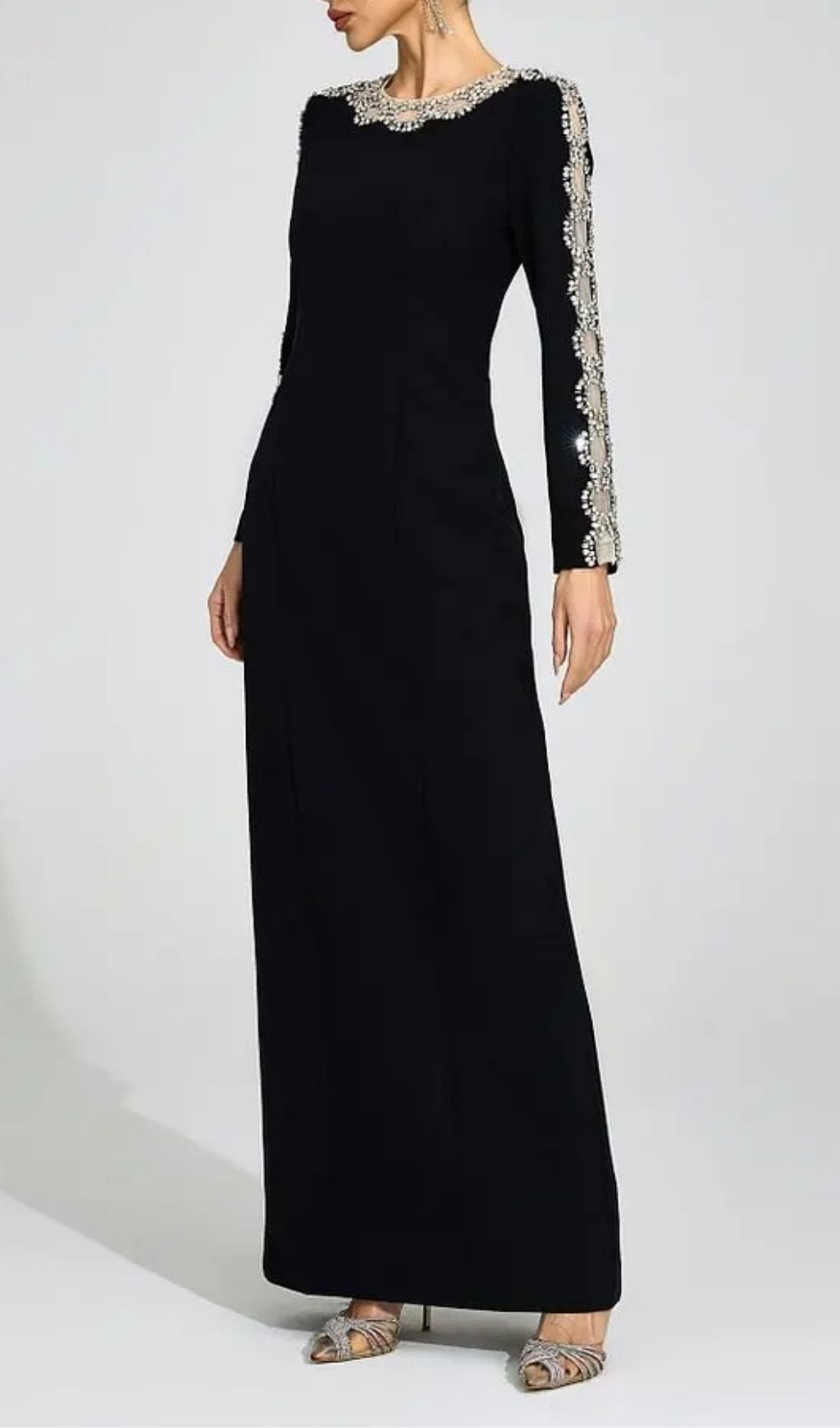 2e50b478af09fc23950becd971dc3ecb Tiffany Rhinestone Embellished Cutout Maxi Dress - Black