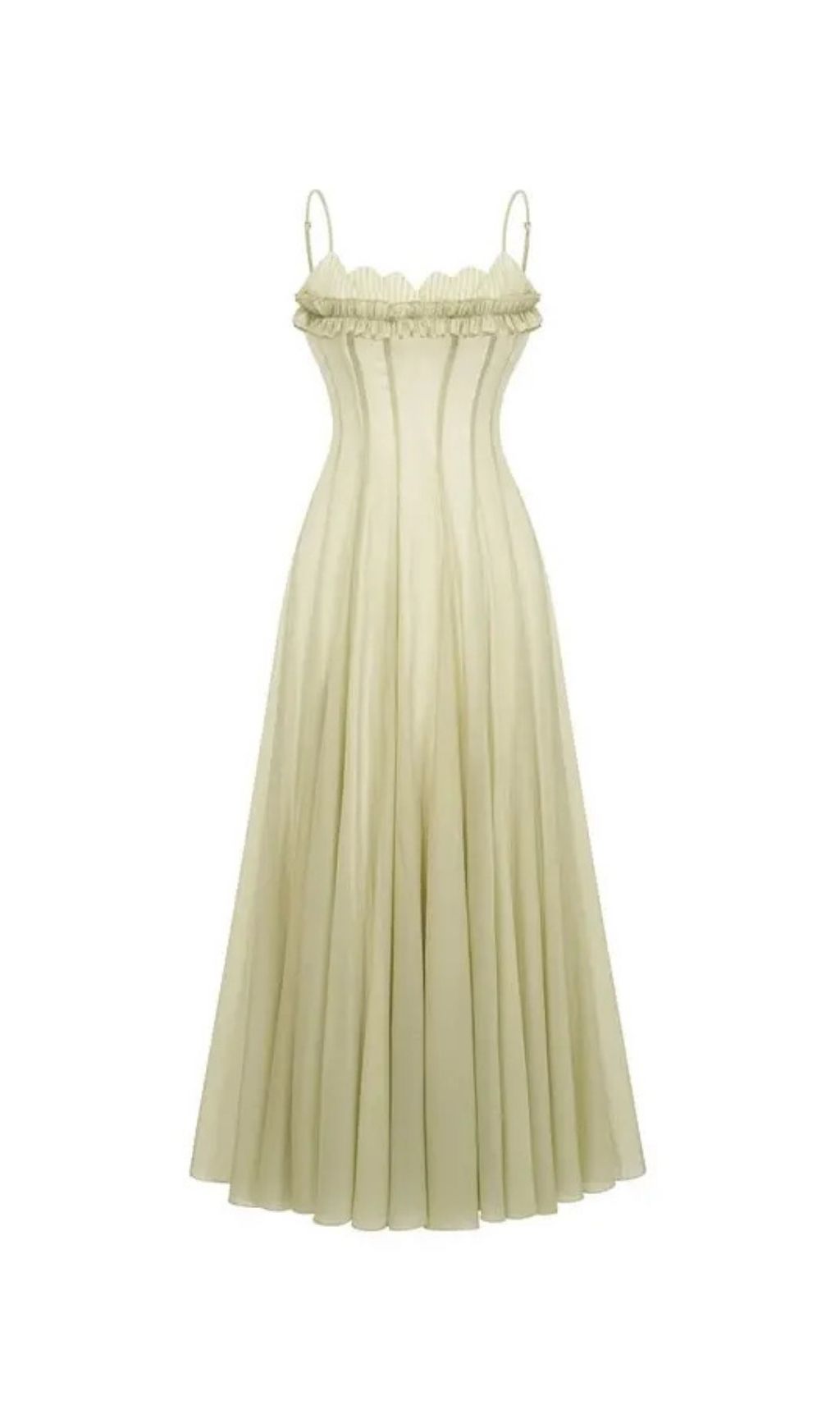 Matcha Ruffled Shirred Tulle Maxi Dress
