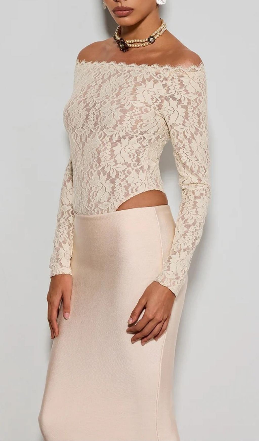 Fashionslee Women Caylen Off Shoulder Lace Bodysuit