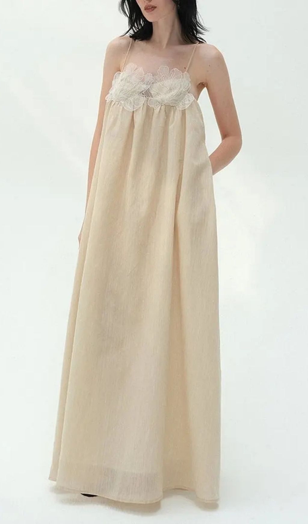 Iris-Patterned Halter Maxi Dress In Khaki