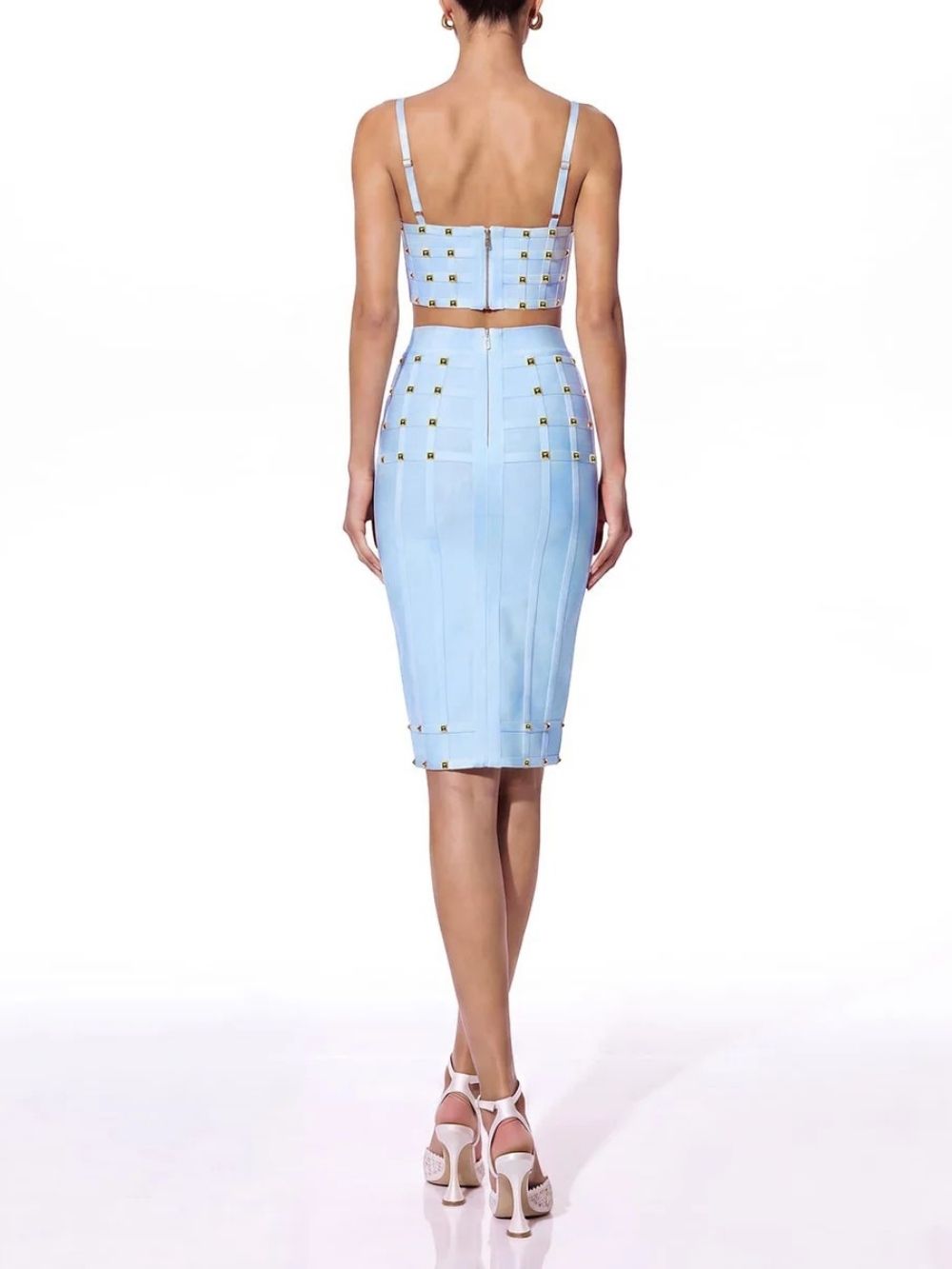 Xarina Spaghetti Bandage Skirt Set In Blue