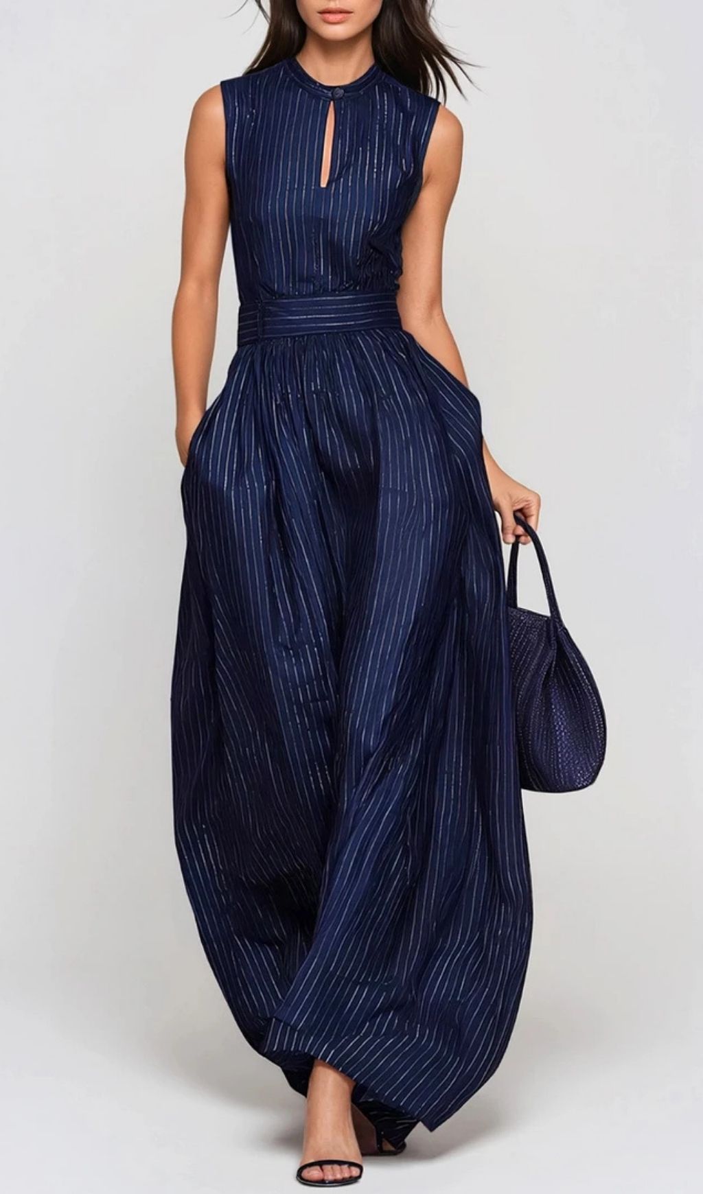 Eufemia Sleeveless Stripe Cutout Jumpsuit - Navy