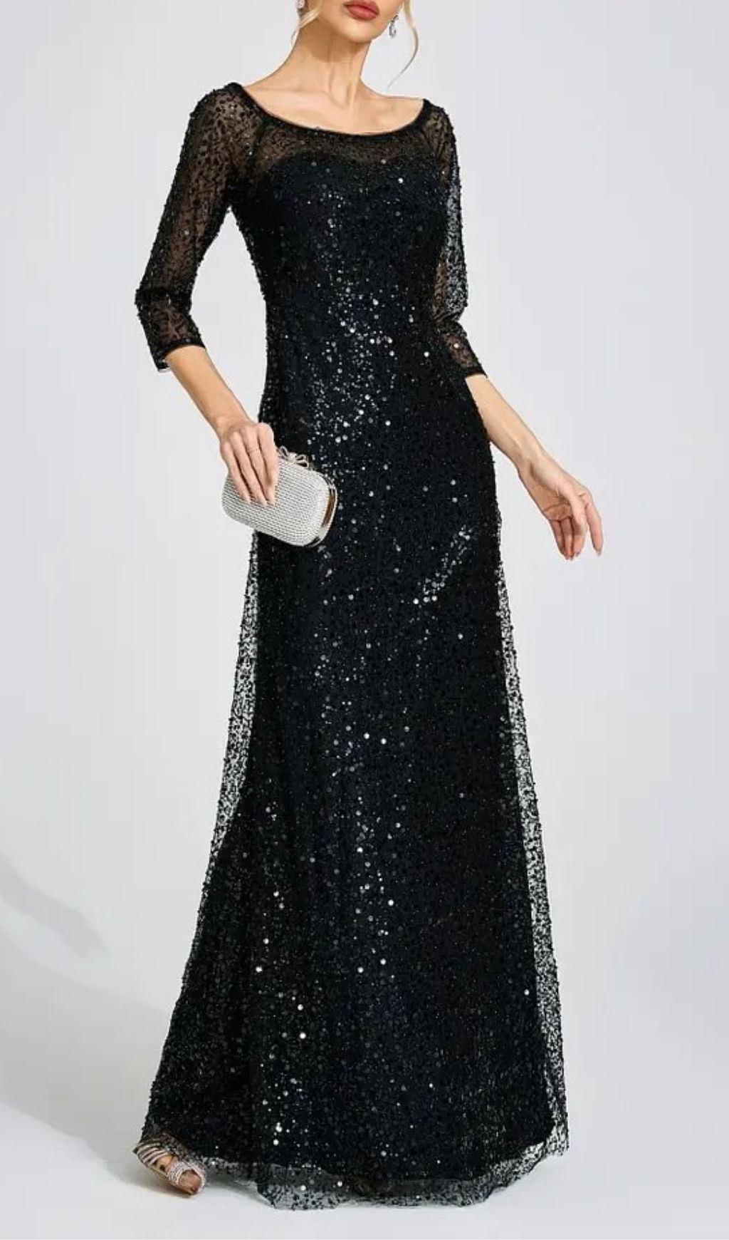 2f856b1d5c81cc5874c144b6ffedb277 Sarah Black Diamond Embellished Tulle Maxi Dress