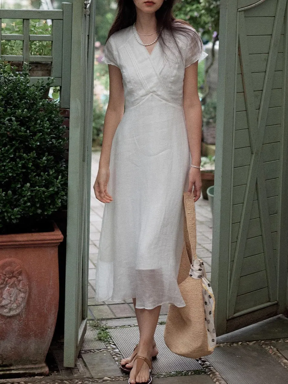 Lauren Elegant V-Neck Waisted Dress