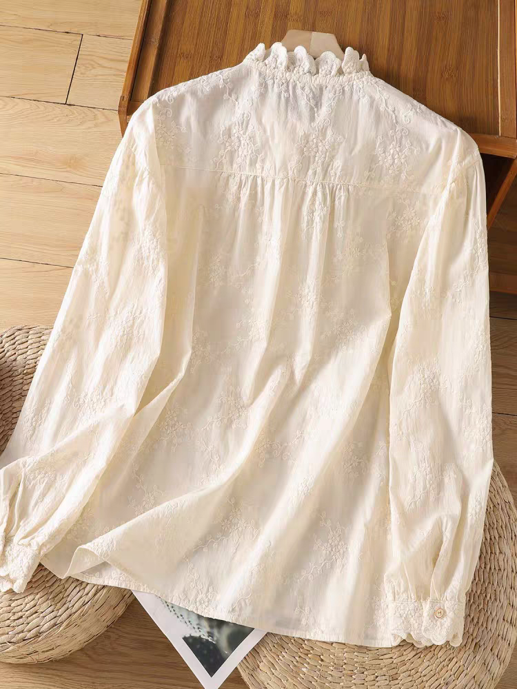 30268413d3c1ec2558586cb52d6dbc8d Xaviera Classic Ruffle Collar Hollowed Embroidered Top