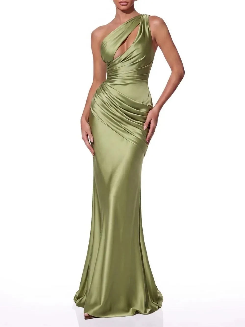 Dorquil One Shoulder Ruched Satin Maxi Dress
